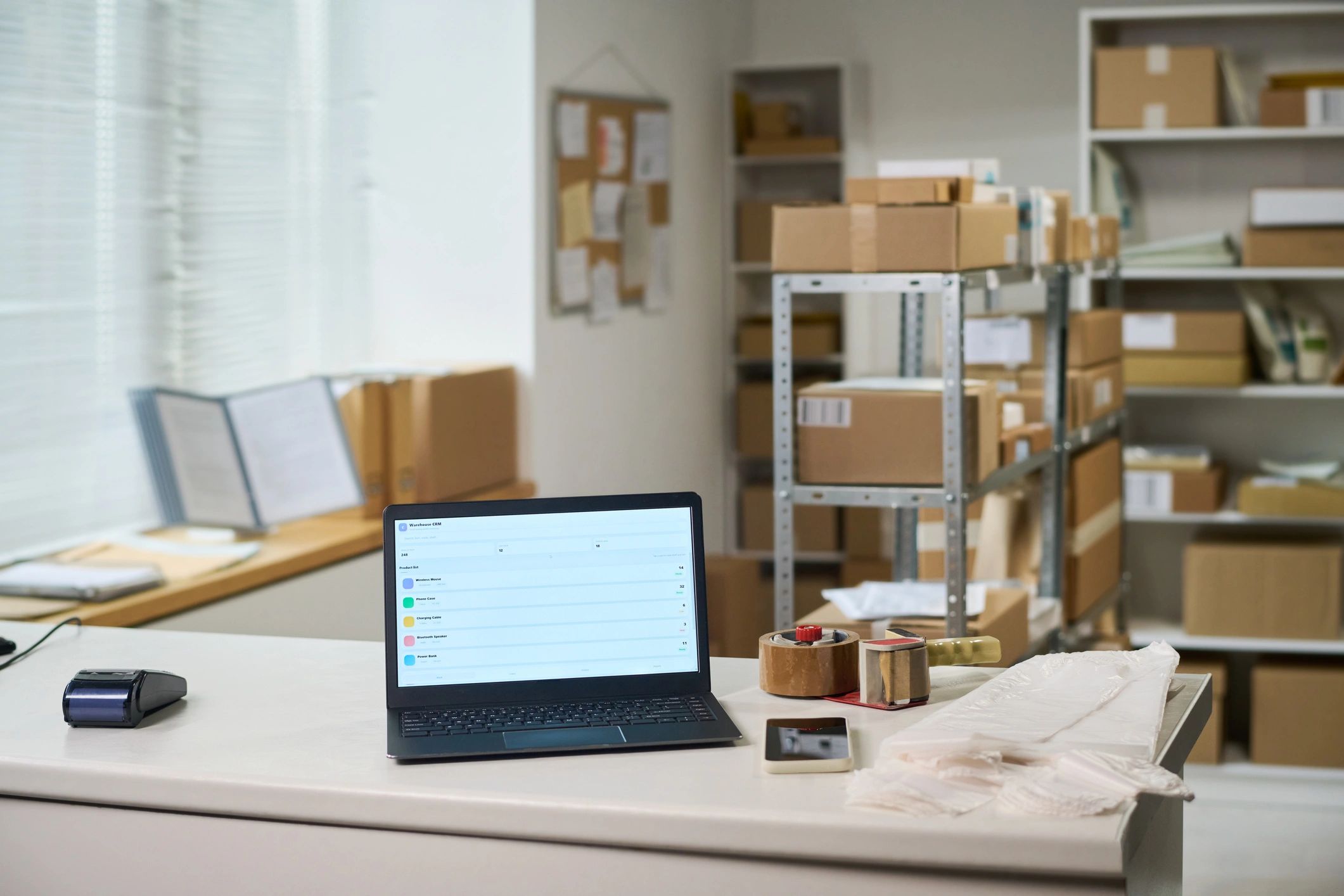 Order packing desk for online shopping shipments